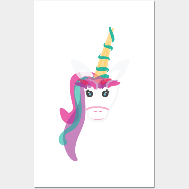 Pink, Green and Purple Unicorn with Rainbow hair Wall Art by sigdesign